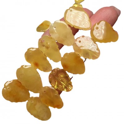 俄料琥珀蜜蜡叶子 鸡油黄 蜡质浓郁 各种DIY手串吊坠小配饰 批发图5