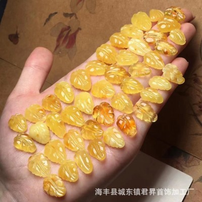 俄料琥珀蜜蜡叶子 鸡油黄 蜡质浓郁 各种DIY手串吊坠小配饰 批发图4