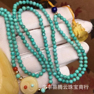 天然琥珀蜜蜡俄料白花蜜水滴吊坠蜡质饱满搭配绿松石配链全品三无图5