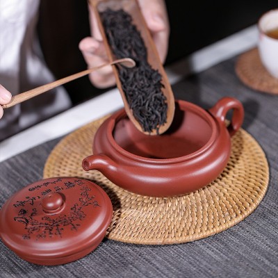 批发宜兴紫砂壶原矿大红袍梅香扁腹壶王国望茶壶茶具一件代发代理 2个起批图3