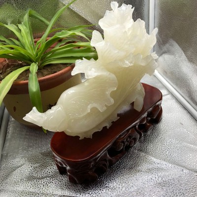 玉石阿富汗青白玉蚕丝玉白菜摆件家居摆设开业送礼图5