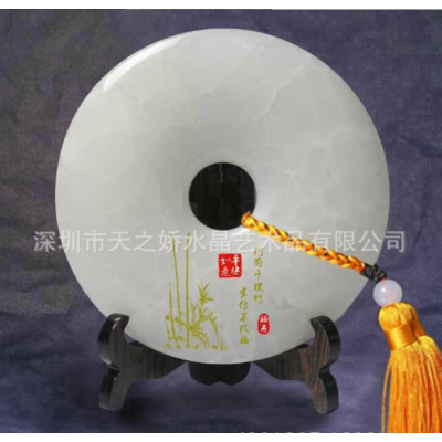 玉石平安扣端午节摆件玉石圆盘商务馈赠琉璃玉阿富汗玉摆件玉盘图4