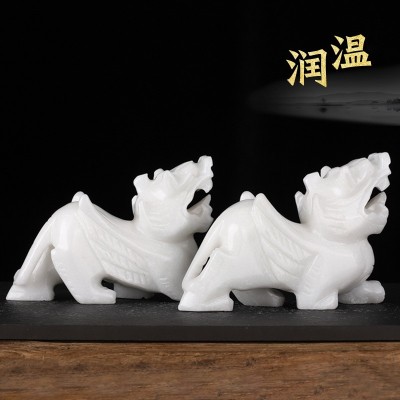 白玉貔貅创意摆件一对家居卧室办公室书柜装饰玉石貔貅摆件图3