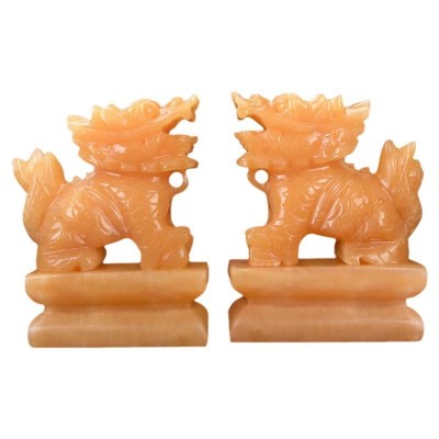 玉石麒麟摆件一对客厅家居饰品天然玉雕工艺品黄玉貔貅办公室摆件图5