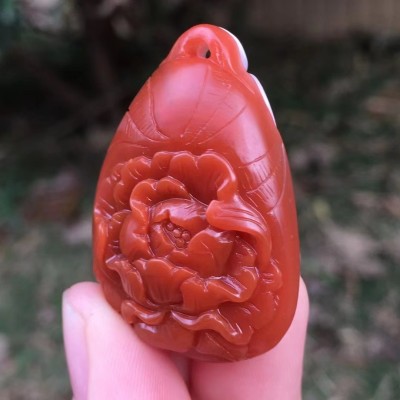 天然南红玛瑙保山料雕刻牡丹花吊坠挂坠项链颜色红润料子细腻配饰 2件起批图2