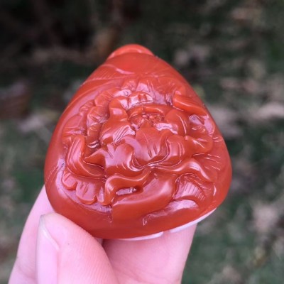 天然南红玛瑙保山料雕刻牡丹花吊坠挂坠项链颜色红润料子细腻配饰 2件起批图3