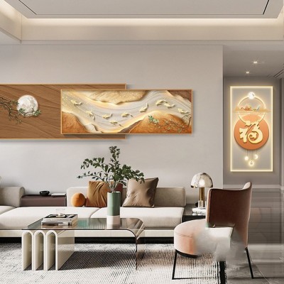 现代轻奢客厅装饰画高级感九鱼图叠加壁画高档大气沙发背景墙挂画图3