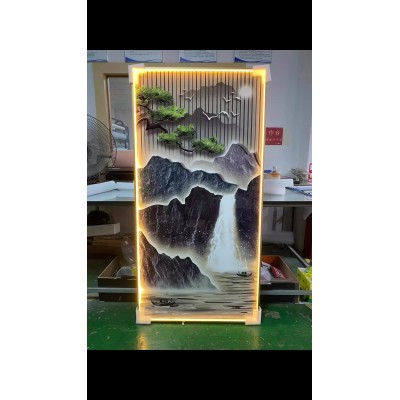 流水生财玄关装饰画入户门走廊过道挂画新中式山水竖版客厅带灯画图3