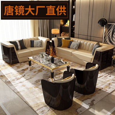轻奢头层真皮沙发后现代简约别墅样板房港式意式大户型黑檀家具图2
