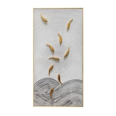 手绘九鱼图轻奢玄关装饰画寓意好简约客厅立体画竖版入户走廊壁画图5