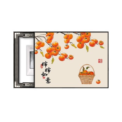 柿柿如意电表箱装饰画免打孔挂画新中式液压杆遮挡箱电闸箱墙画图5