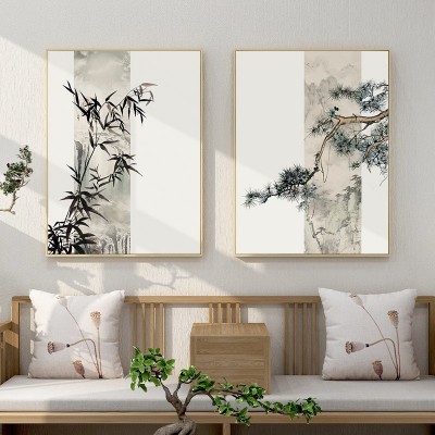 新中式玄关装饰画松竹梅中国风迎客松客厅挂画书房茶室禅意壁画图4