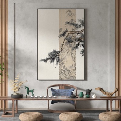 新中式玄关装饰画松竹梅中国风迎客松客厅挂画书房茶室禅意壁画图2