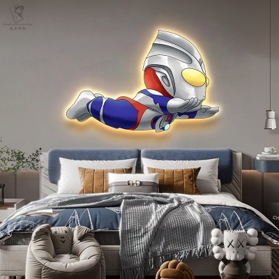 卡通奥特曼床头装饰画创意led氛围灯画男孩儿童房床头背景墙挂画图4