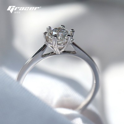 人工钻石HPHT培育钻石18K白金爱心雪花钻石定婚结婚戒指女人造钻 1件起批图2