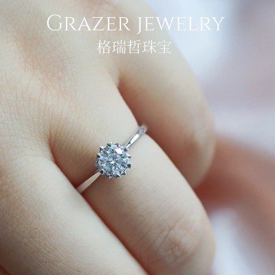 人工钻石HPHT培育钻石18K白金爱心雪花钻石定婚结婚戒指女人造钻 1件起批图3