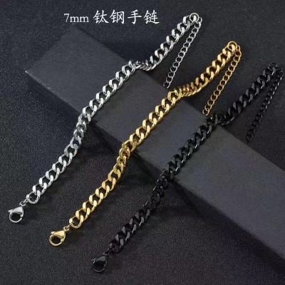 欧美跨境嘻哈不锈钢时尚六面磨古巴链简约个性手饰钛钢手链男女图4