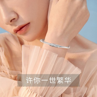 999纯银繁花似锦手镯实心花丝女士镯足银轻奢推拉简约银饰设计感图2