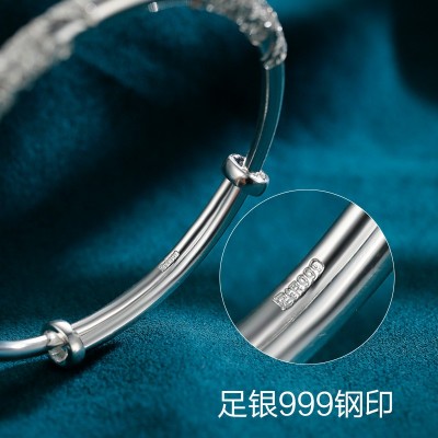 999纯银繁花似锦手镯实心花丝女士镯足银轻奢推拉简约银饰设计感图3
