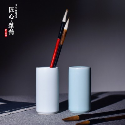 龙泉青瓷多功能学生初学者文具文房复古陶瓷小号圆形毛笔笔筒批发 2个起批图2