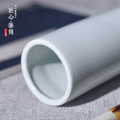 龙泉青瓷多功能学生初学者文具文房复古陶瓷小号圆形毛笔笔筒批发 2个起批图3