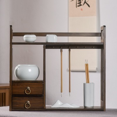 创意文房四宝学生书法用品楠竹博古架毛笔架笔挂桌面收纳展示架 2个起批图3