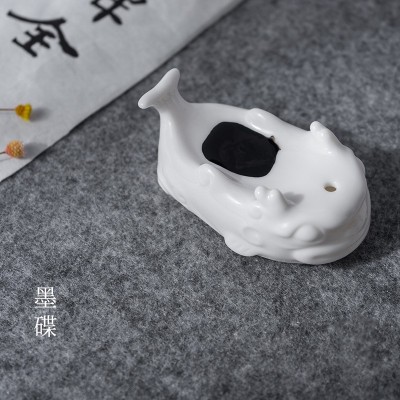 德化白瓷羊脂玉小摆件陶瓷毛笔架笔搁笔舔墨碟水滴文房四宝用品 2个起批图2