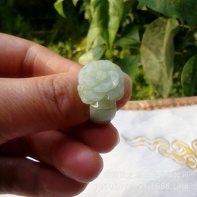 缅甸A货冰糯翡翠玫瑰花戒指 淡绿翡翠女款戒指指环 2件起批图3