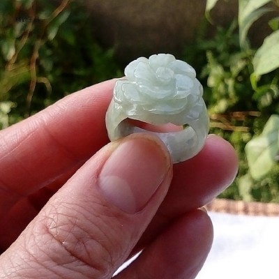 缅甸A货冰糯翡翠玫瑰花戒指 淡绿翡翠女款戒指指环 2件起批图2
