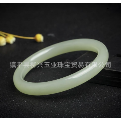 外蒙料圆条手镯批发 羊脂白玉手镯 新疆和田碧玉菠菜绿 玉石玉镯 2件起批图2