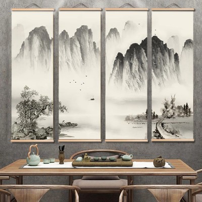 画谷装饰卷轴画实木挂画水墨山水画亚马逊wish速卖通ebay跨境货源 2套起批图2