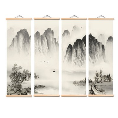 画谷装饰卷轴画实木挂画水墨山水画亚马逊wish速卖通ebay跨境货源 2套起批图4
