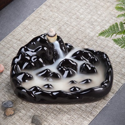倒流香炉陶瓷工艺品石磨香薰炉佛手塔香炉倒流烟香道高山流 水摆件 2个起批图4