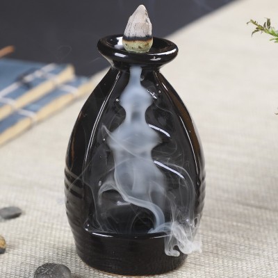 倒流香炉陶瓷工艺品石磨香薰炉佛手塔香炉倒流烟香道高山流 水摆件 2个起批图3