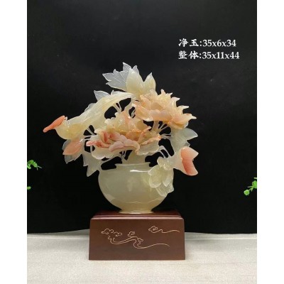 天然玉石红花冰山水摆件、花开富贵家居玄关背景装饰开业礼品 2件起批图2