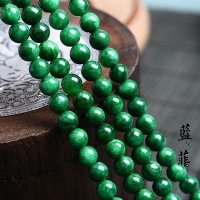 干青铁龙深绿玉髓 半成品 散珠子 圆珠 串珠 diy图3