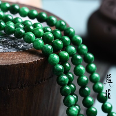 干青铁龙深绿玉髓 半成品 散珠子 圆珠 串珠 diy图4