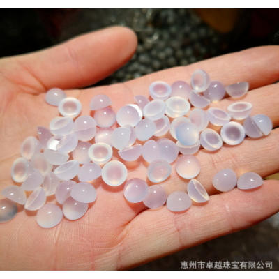 玛瑙玉髓镶嵌戒面半圆形平底素面包珠绿黄白红蓝黑色裸石diy饰品图2