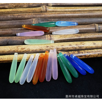 玛瑙水滴手工发簪diy配件 有孔玛瑙长水滴白绿蓝粉红色玉髓簪头饰图3