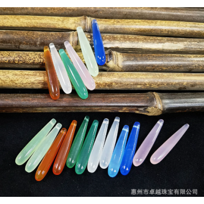 玛瑙水滴手工发簪diy配件 有孔玛瑙长水滴白绿蓝粉红色玉髓簪头饰图4
