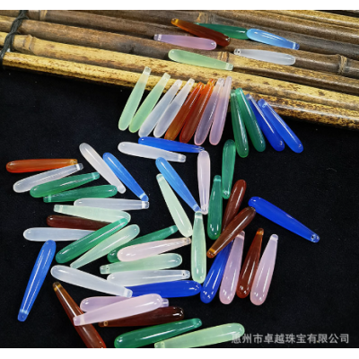 玛瑙水滴手工发簪diy配件 有孔玛瑙长水滴白绿蓝粉红色玉髓簪头饰图5
