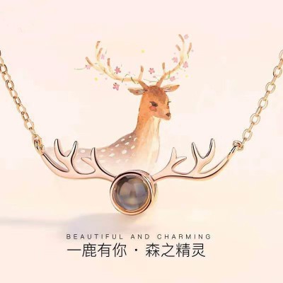 个性投影项链100种语言我爱你图片定 制爱心项链吊坠国际一件代发图3