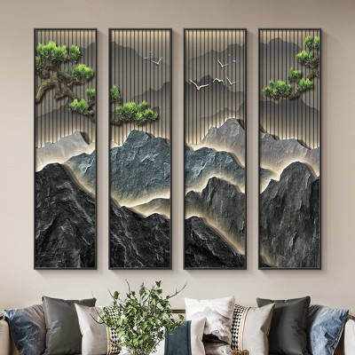 新中式客厅挂画流水生财沙发背景墙装饰山水画中堂四条屏茶室壁画 2副起批图2