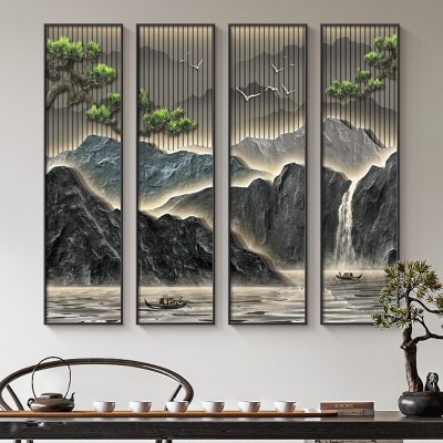 新中式客厅挂画流水生财沙发背景墙装饰山水画中堂四条屏茶室壁画 2副起批图4