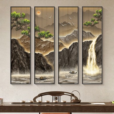 新中式客厅挂画流水生财沙发背景墙装饰山水画中堂四条屏茶室壁画 2副起批图3