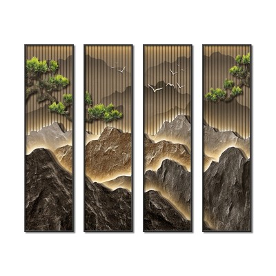 新中式客厅挂画流水生财沙发背景墙装饰山水画中堂四条屏茶室壁画 2副起批图5