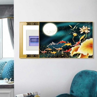 中式山水风景推拉晶瓷画配电箱壁画电表箱装饰画 开关电源遮挡挂 2副起批图3