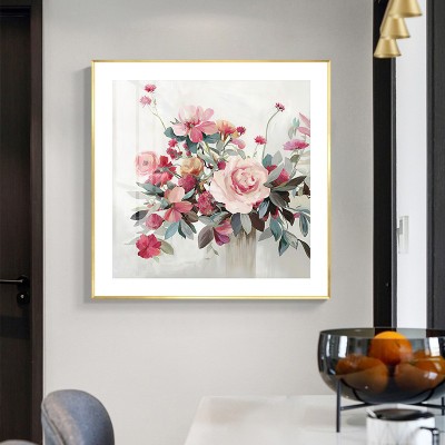中式现代花卉玄关装饰画高档轻奢客厅进门墙挂画过道楼梯方形壁画 2副起批图3
