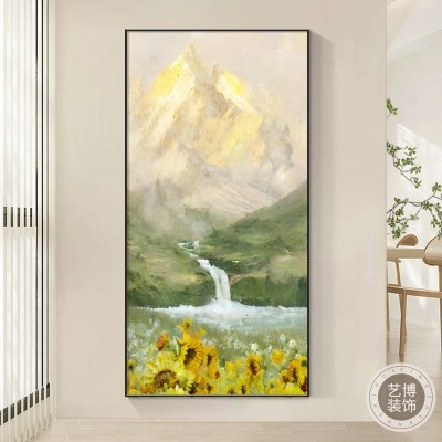 日照金山入户玄关装饰画北欧客厅走廊过道风景画正对门竖版山水画 2副起批图4