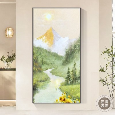 日照金山入户玄关装饰画北欧客厅走廊过道风景画正对门竖版山水画 2副起批图3